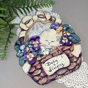 Vintage Baby Is Sleeping Sign Kitten In A Basket Designed For Prince William